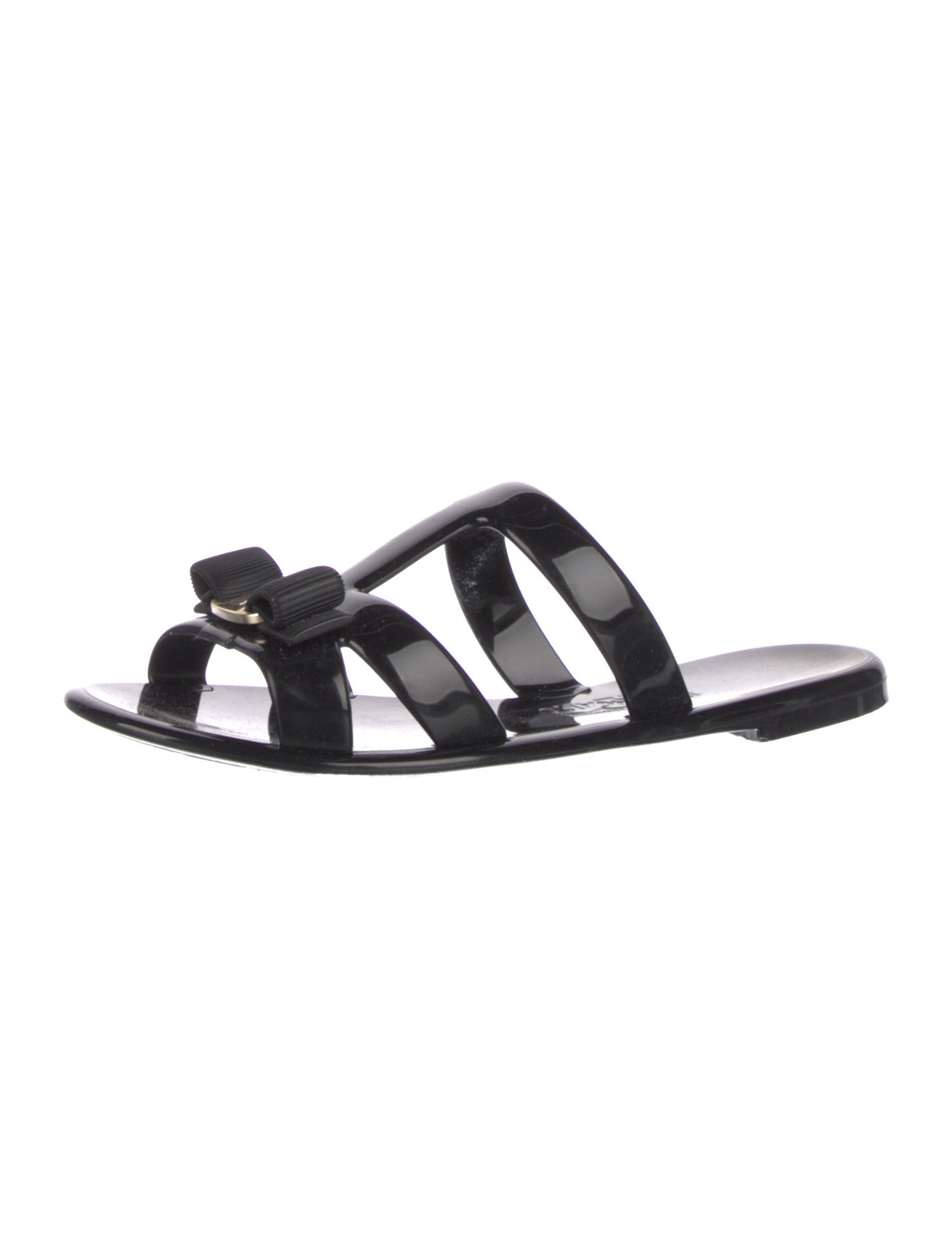 Ferragamo Patent Leather Bow Accents Slides