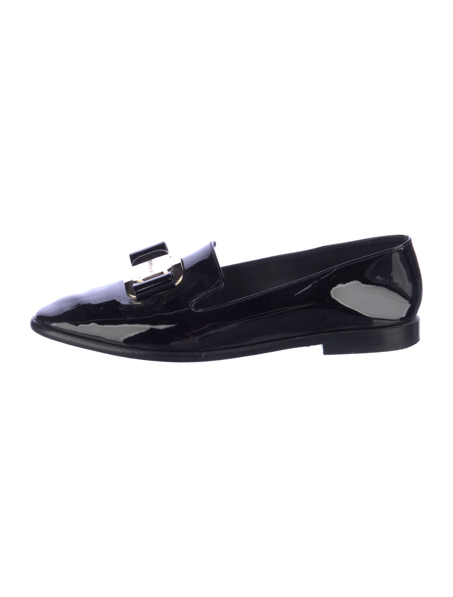 Ferragamo Patent Leather Bow Accents Loafers