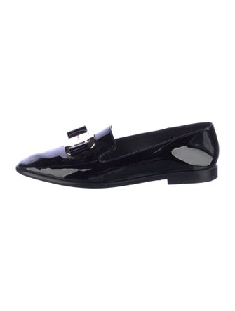 Ferragamo Patent Leather Bow Accents Loafers
