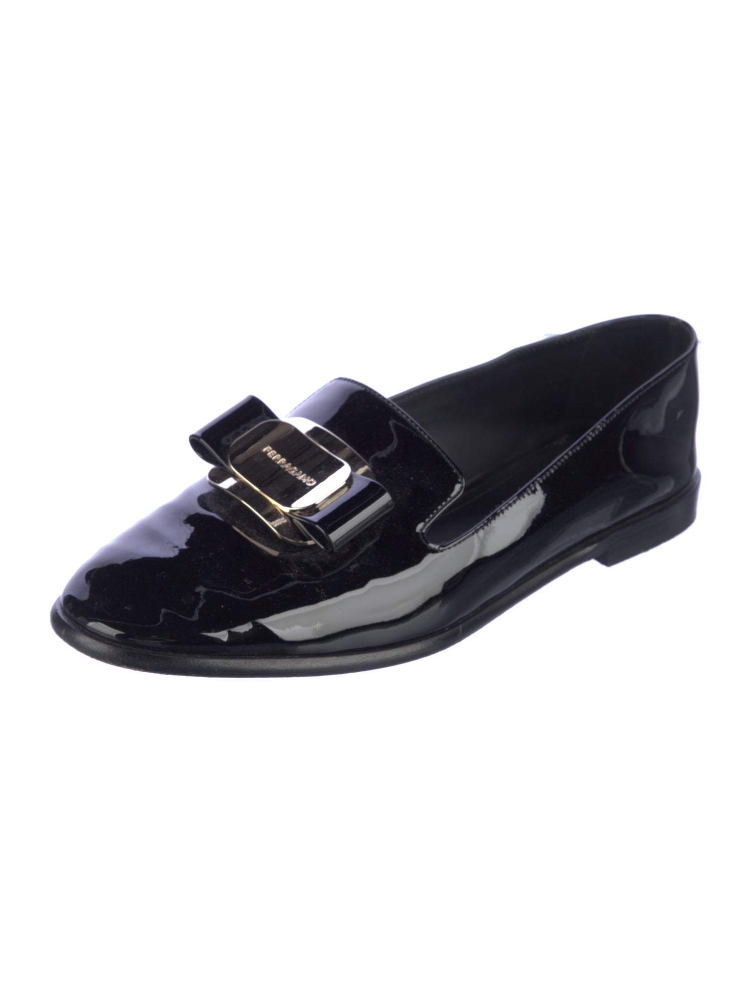Ferragamo Patent Leather Bow Accents Loafers