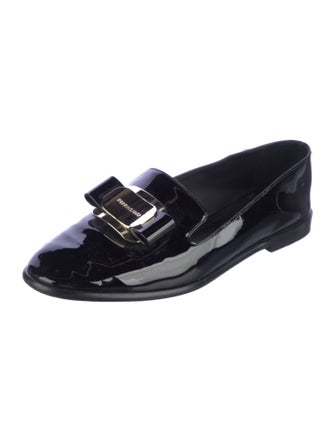 Ferragamo Patent Leather Bow Accents Loafers
