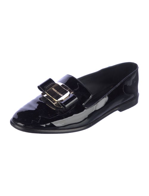 Ferragamo Patent Leather Bow Accents Loafers