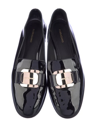 Ferragamo Patent Leather Bow Accents Loafers