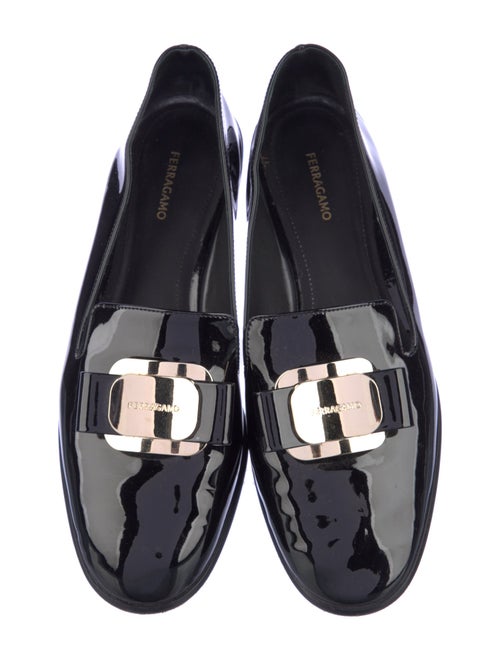 Ferragamo Patent Leather Bow Accents Loafers