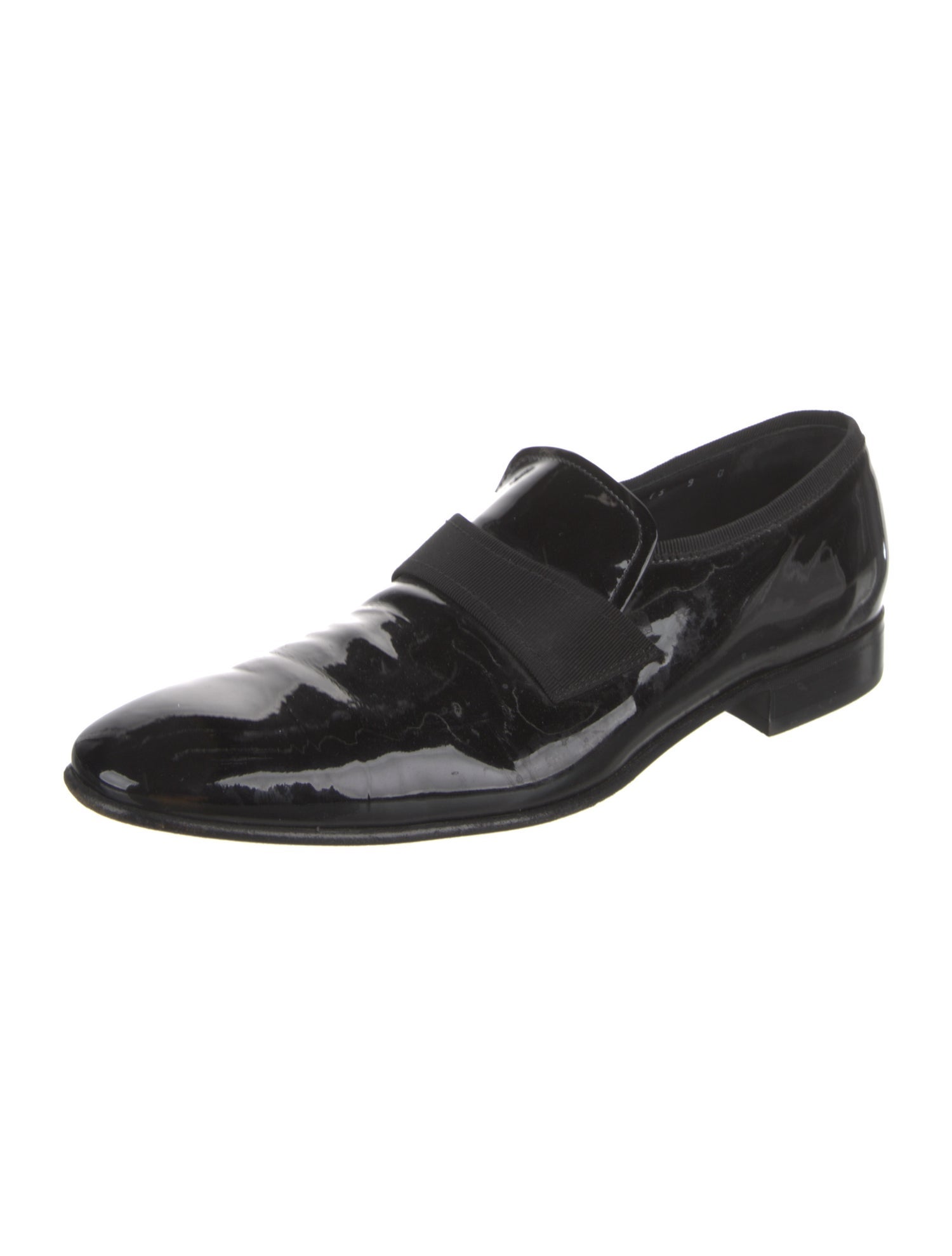 Ferragamo Patent Leather Grosgrain Trim Dress Loafers