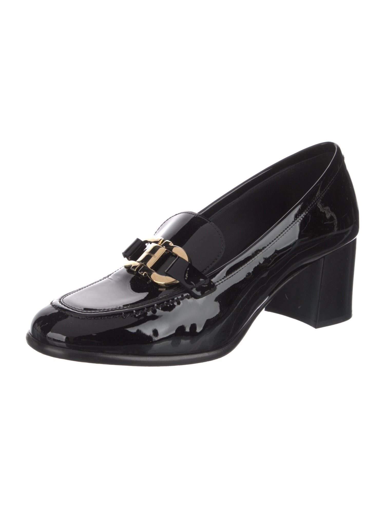 Ferragamo Gancini Logo Patent Leather Pumps