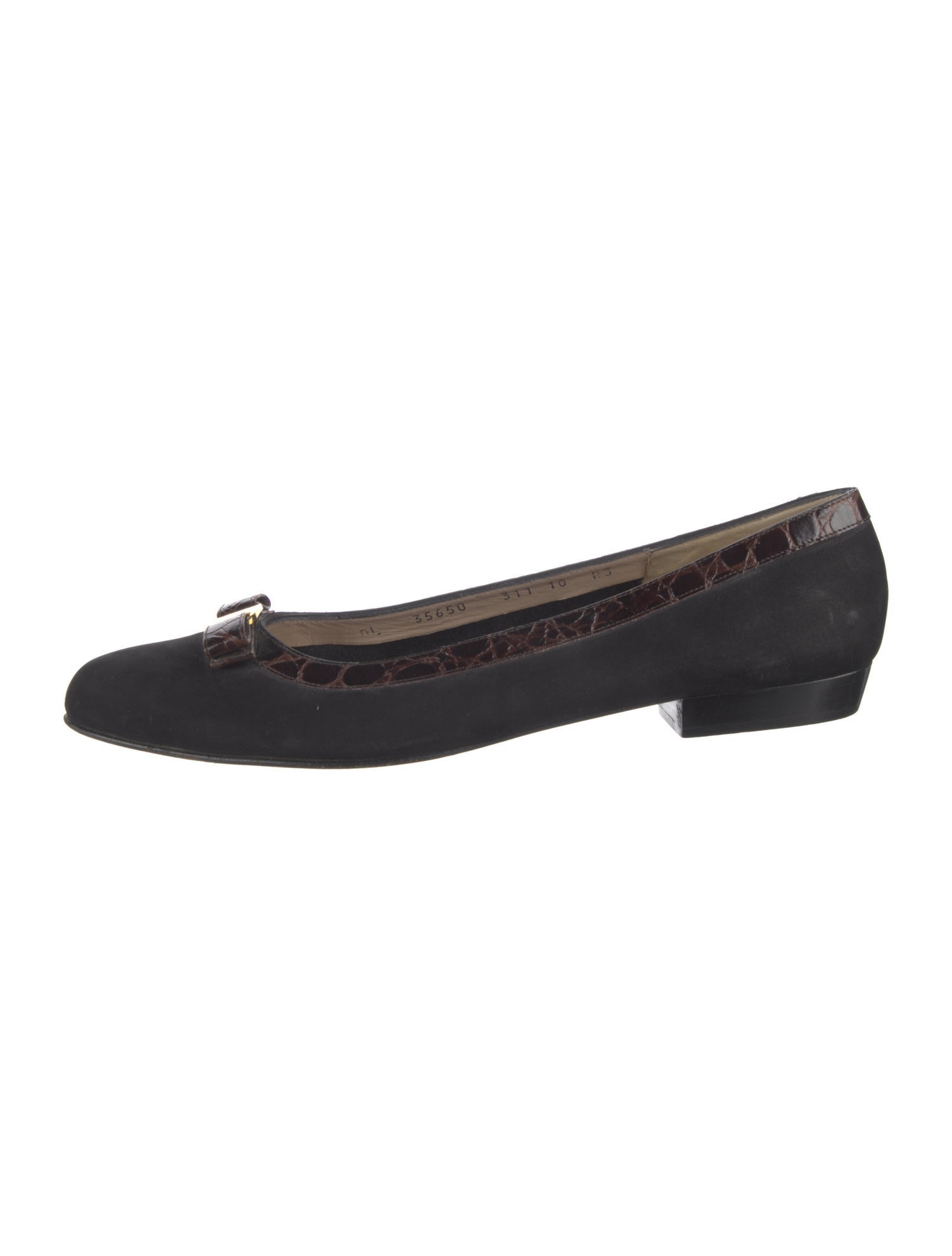 Ferragamo Vara Bow Accent Suede Ballet Flats