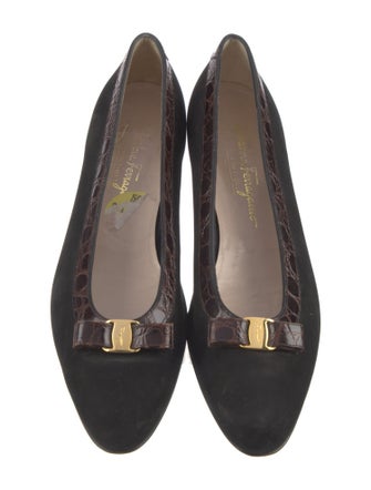 Ferragamo Vara Bow Accent Suede Ballet Flats