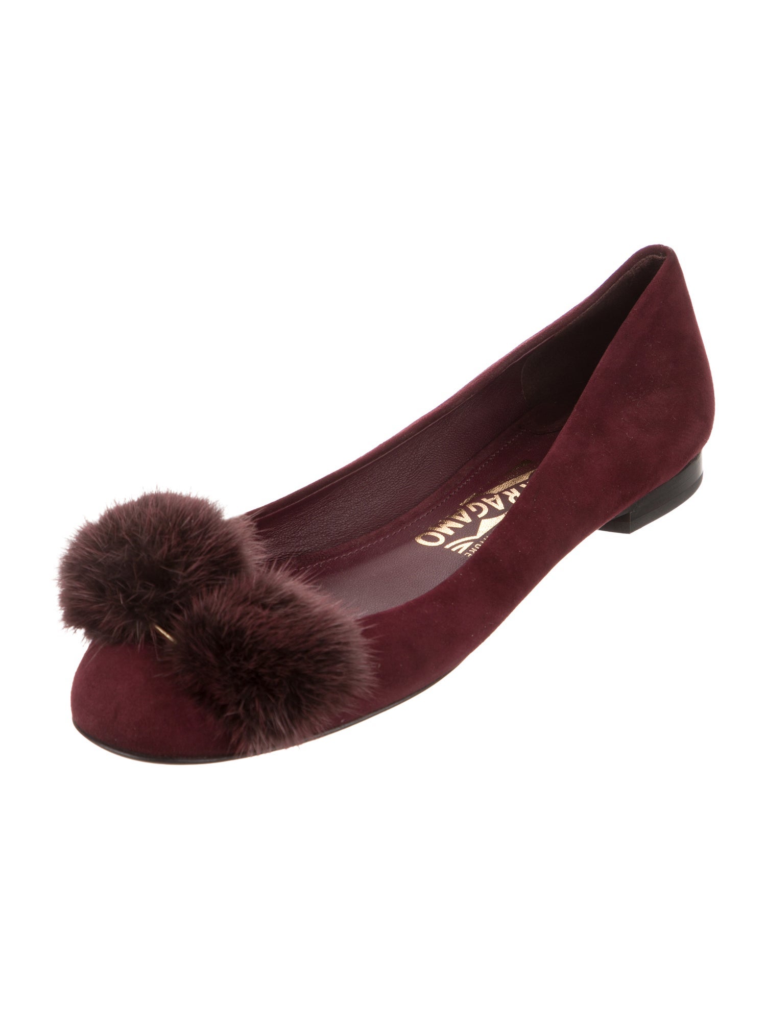 Ferragamo Suede Fur Trim Ballet Flats