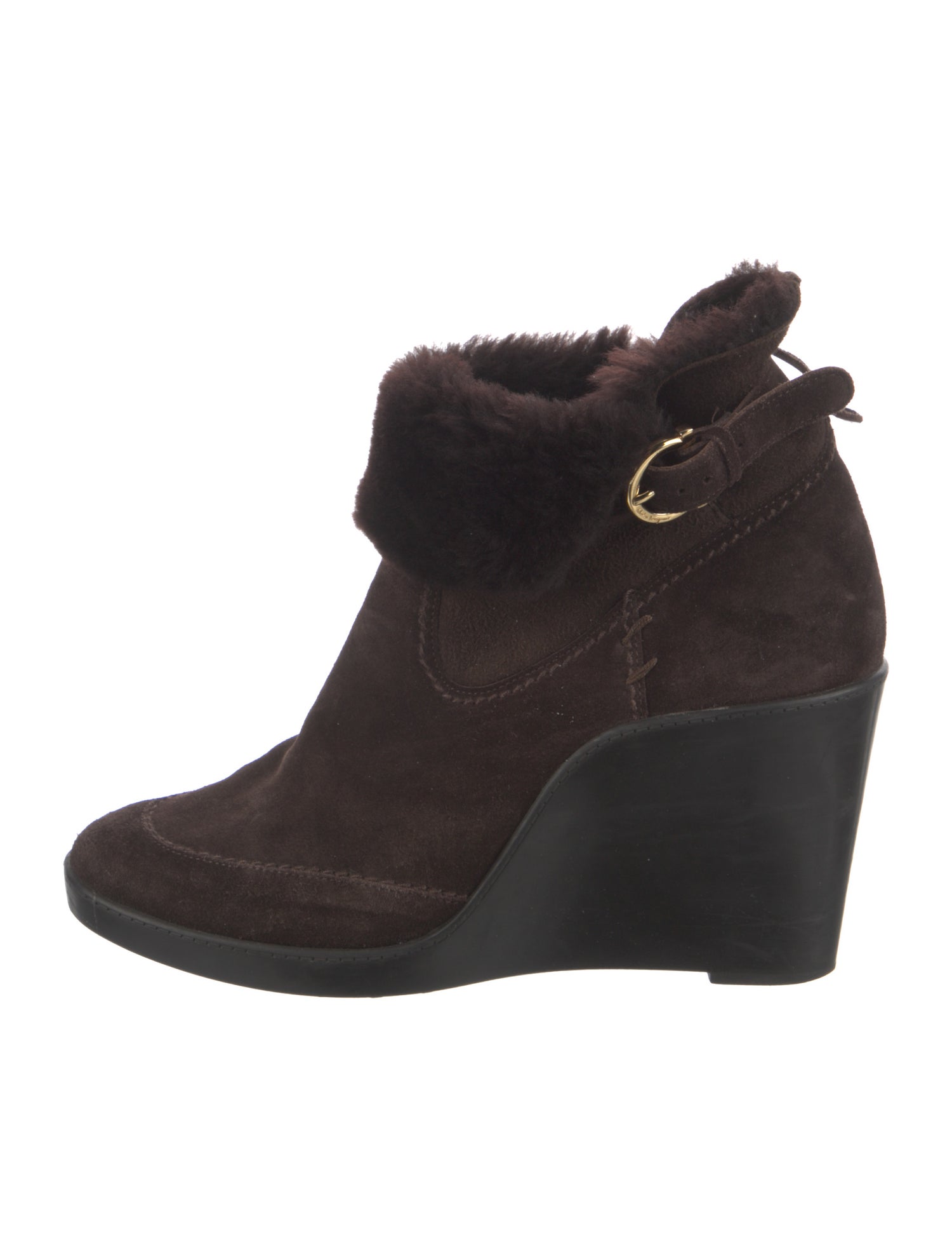 Salvatore Ferragamo Suede Fur Trim Lace-Up Boots