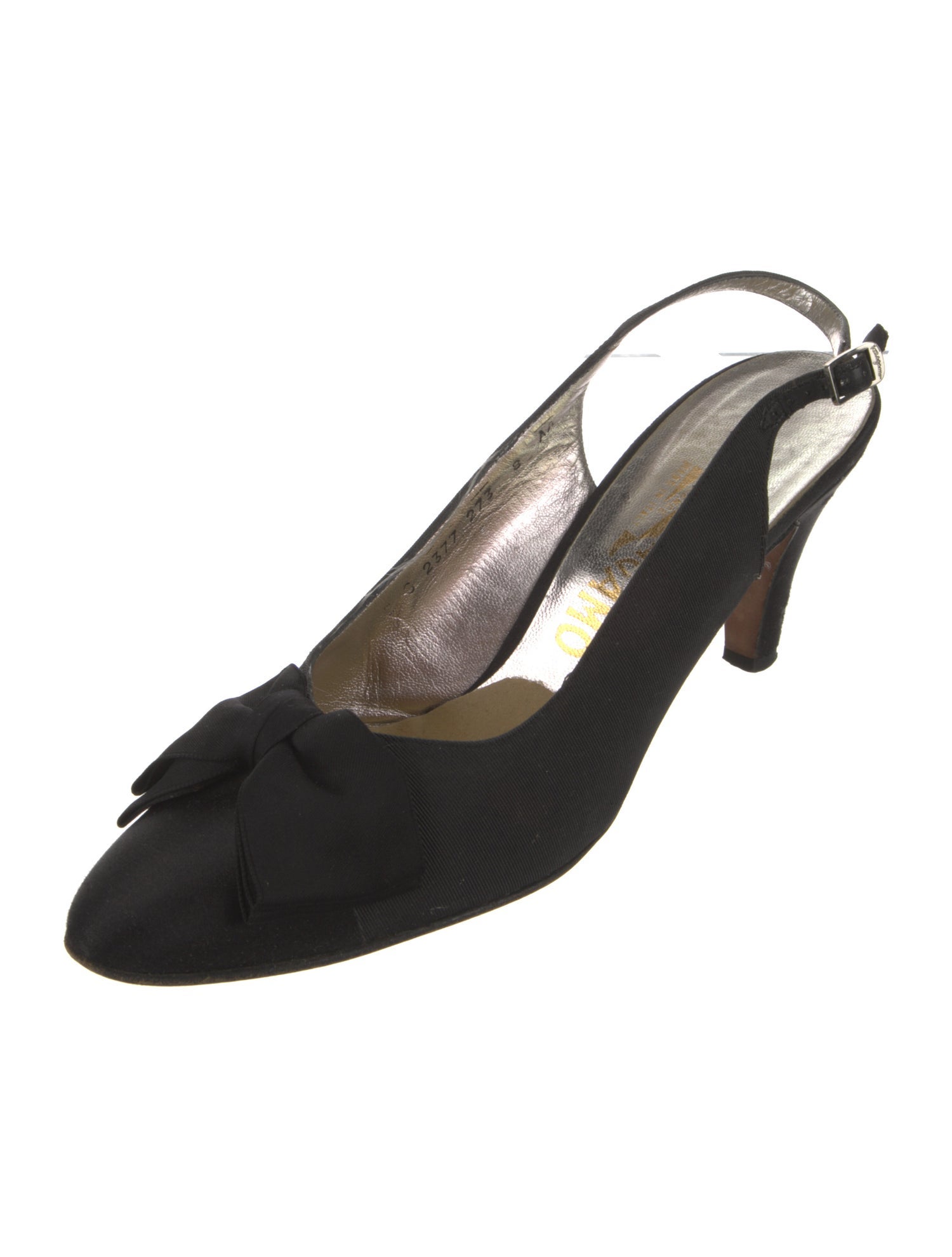 Ferragamo Satin Bow Accents Slingback Pumps