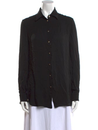 Ferragamo Silk Long Sleeve Button-Up Top