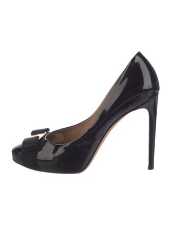 Salvatore Ferragamo Patent Leather Bow Accents Pumps