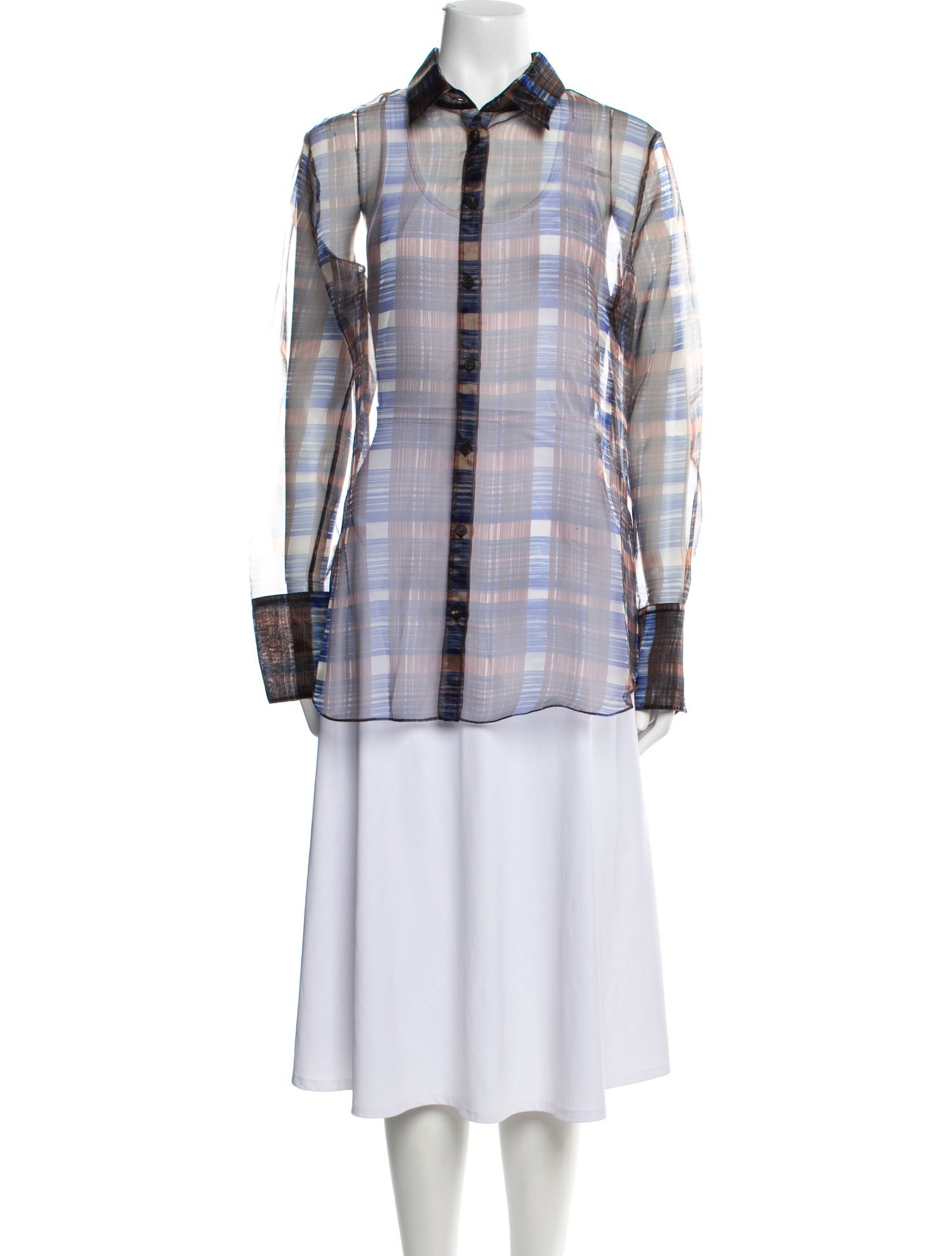 Ferragamo Plaid Print Long Sleeve Button-Up Top w/ Tags