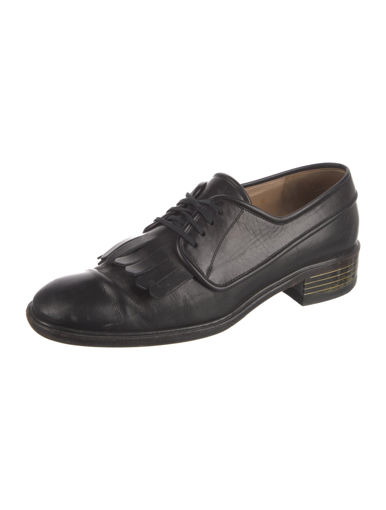 Ferragamo Leather Fringe Trim Accent Oxfords