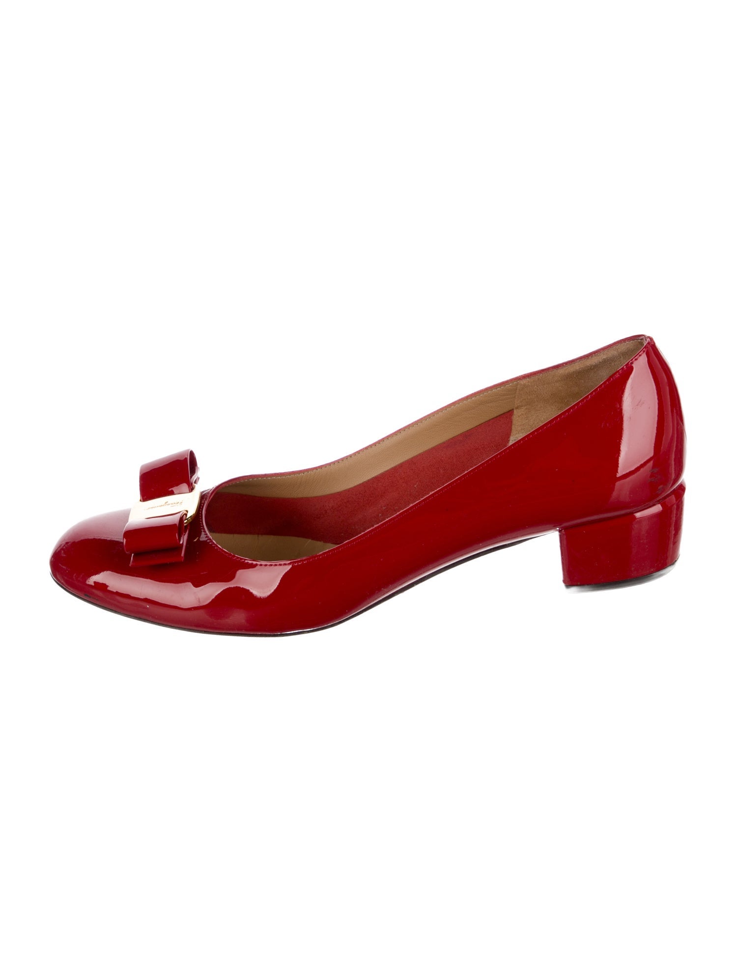 Ferragamo Patent Leather Bow Accents Pumps