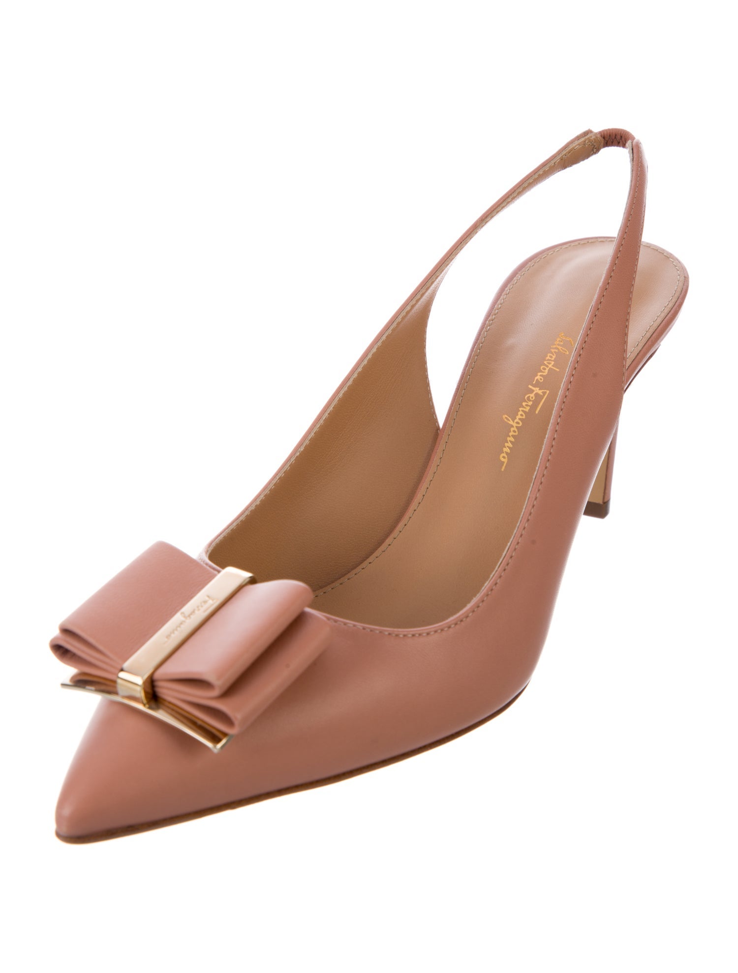 Ferragamo Leather Bow Accents Slingback Pumps