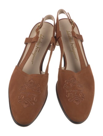 Salvatore Ferragamo Suede Embroidered Accent Slingback Flats