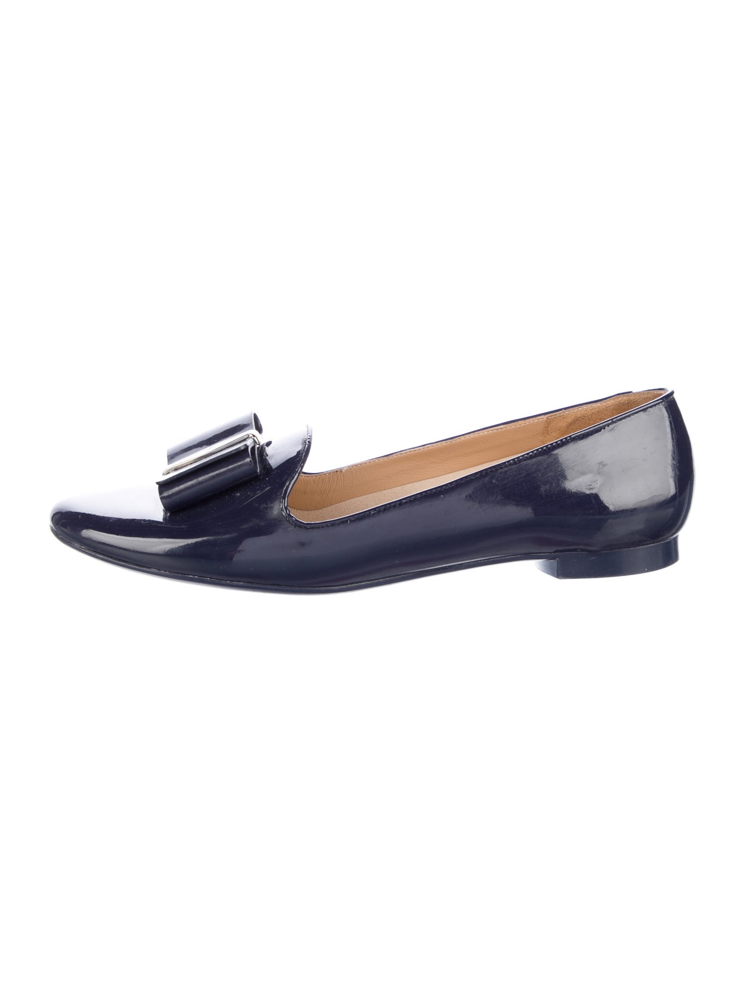Ferragamo Patent Leather Bow Accents Loafers