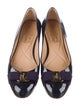 Ferragamo Patent Leather Bow Accents Ballet Flats