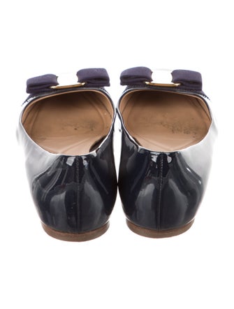 Ferragamo Patent Leather Bow Accents Ballet Flats