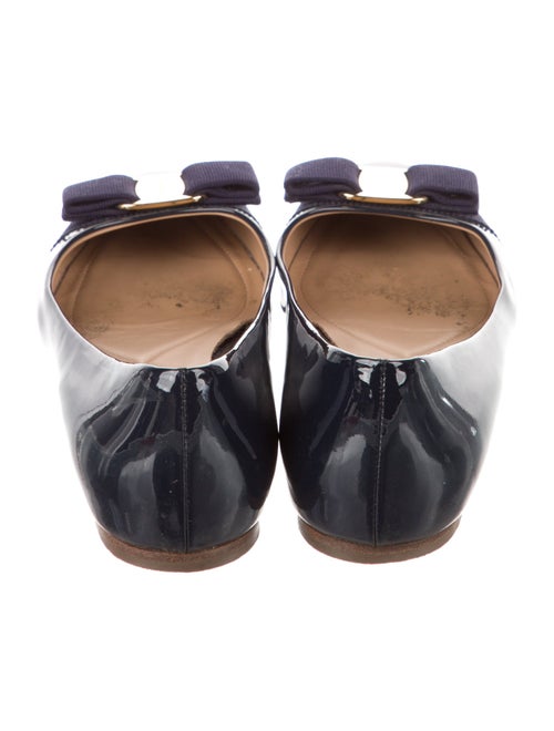 Ferragamo Patent Leather Bow Accents Ballet Flats