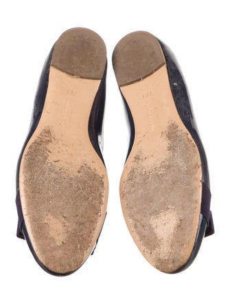 Ferragamo Patent Leather Bow Accents Ballet Flats