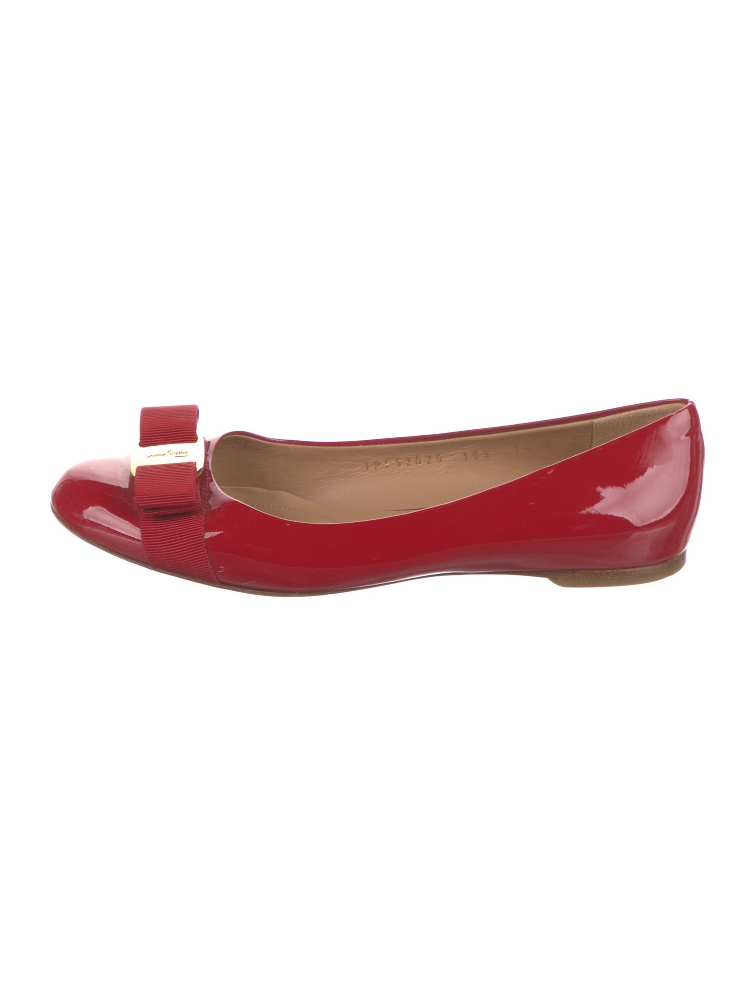 Ferragamo Vara Bow Accent Patent Leather Ballet Flats