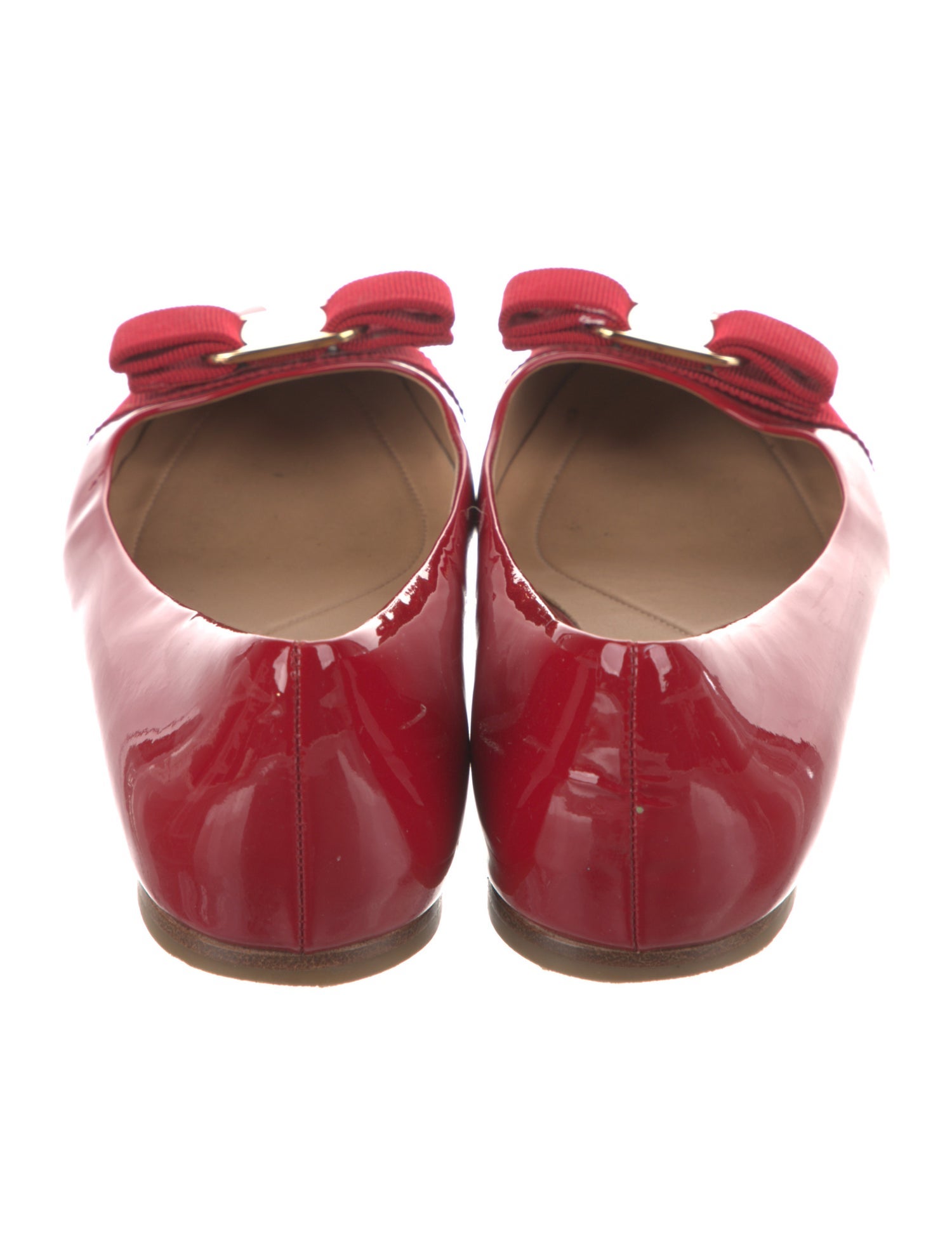 Ferragamo Vara Bow Accent Patent Leather Ballet Flats