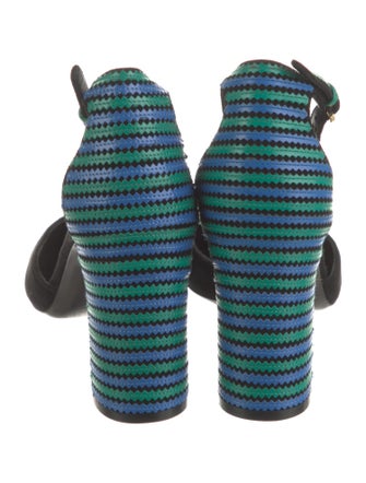 Ferragamo Suede Printed T-Strap Pumps