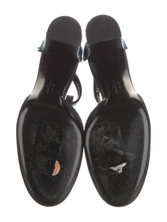 Ferragamo Suede Printed T-Strap Pumps