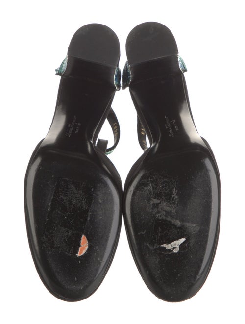 Ferragamo Suede Printed T-Strap Pumps