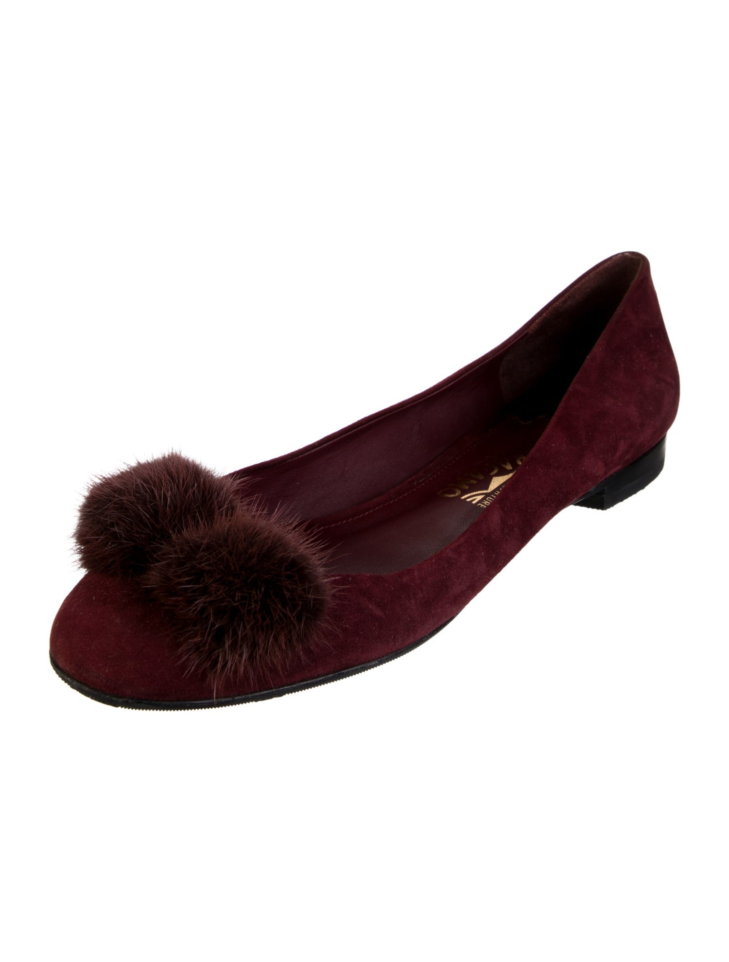 Ferragamo Suede Faux Fur Trim Flats