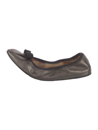 Ferragamo Leather Bow Accents Ballet Flats