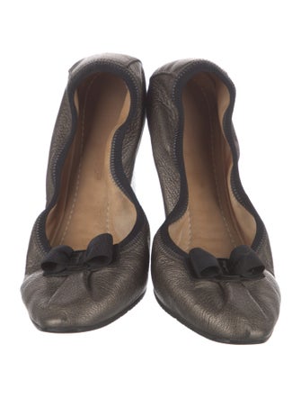 Ferragamo Leather Bow Accents Ballet Flats