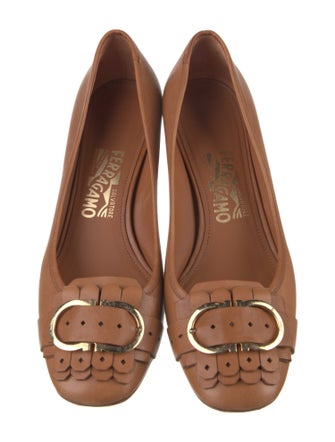 Ferragamo Leather Fringe Trim Accent Pumps