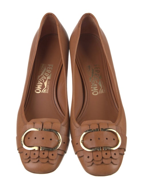 Ferragamo Leather Fringe Trim Accent Pumps