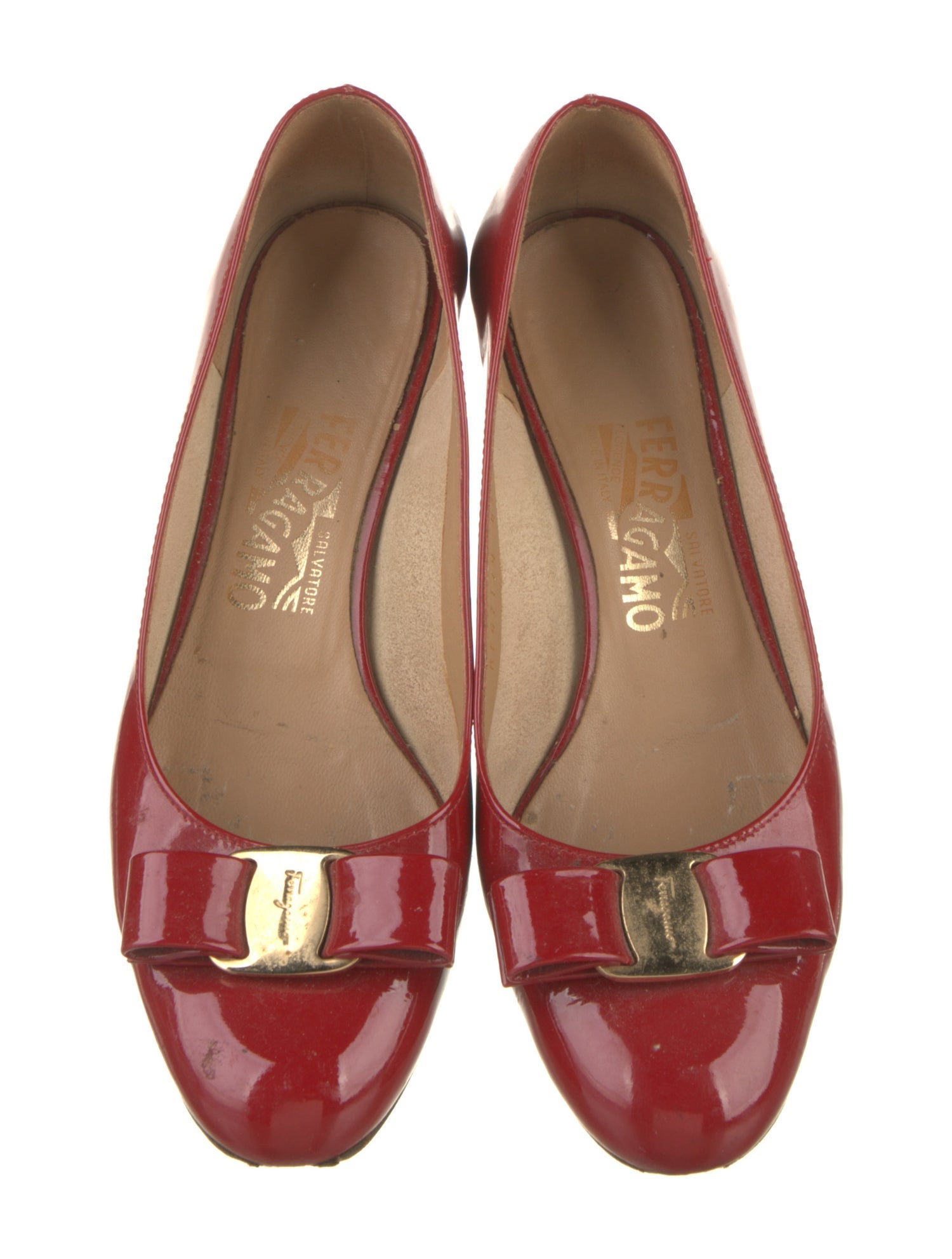 Ferragamo Patent Leather Bow Accents Pumps