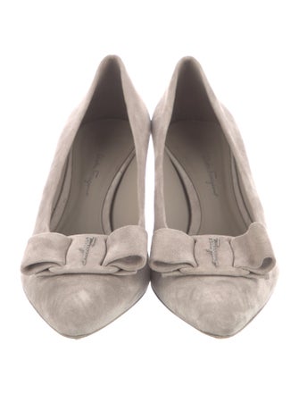 Ferragamo Suede Bow Accents Pumps