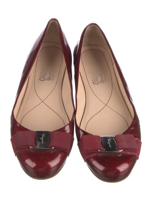 Ferragamo Vara Bow Accent Patent Leather Ballet Flats
