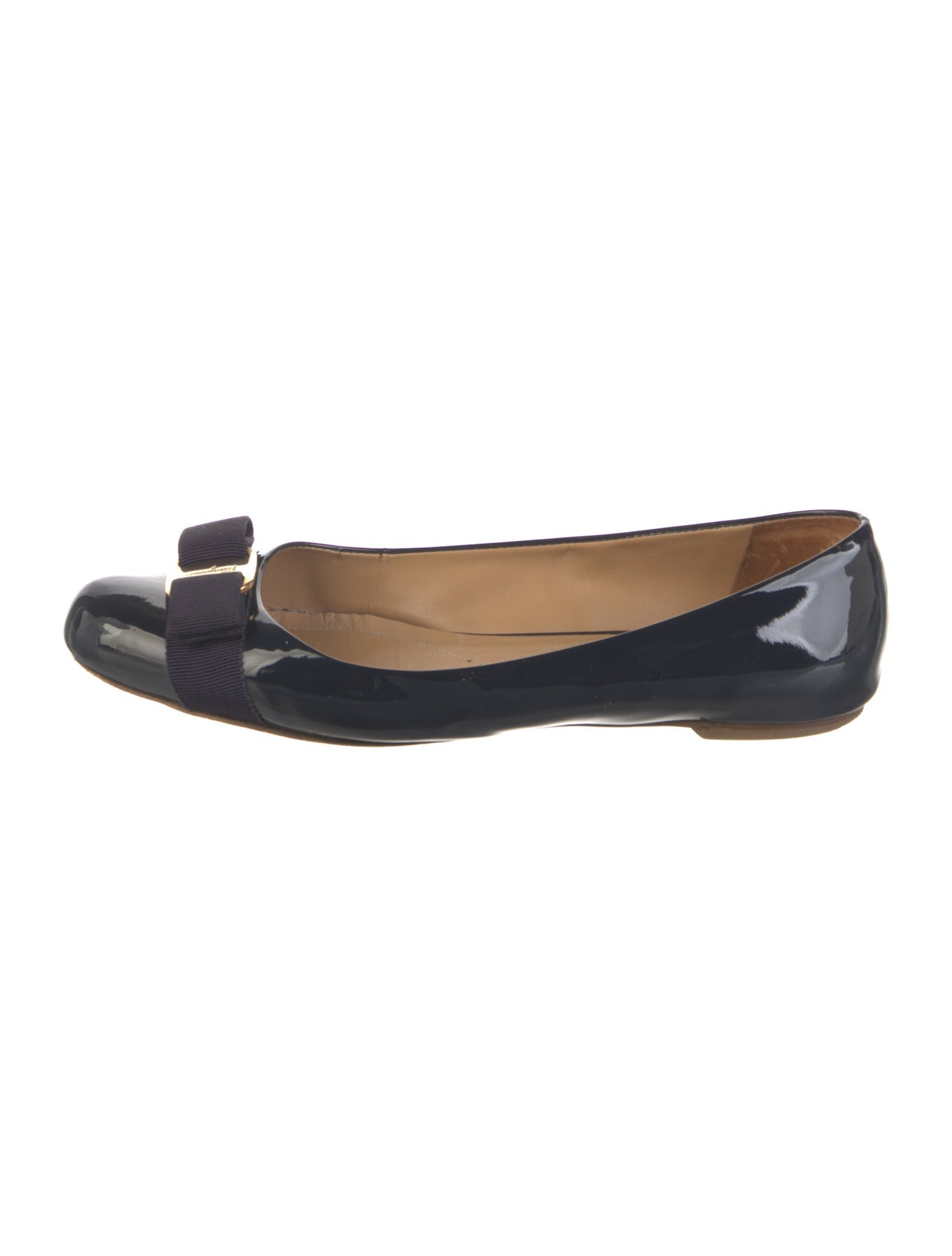 Ferragamo Patent Leather Bow Accents Ballet Flats