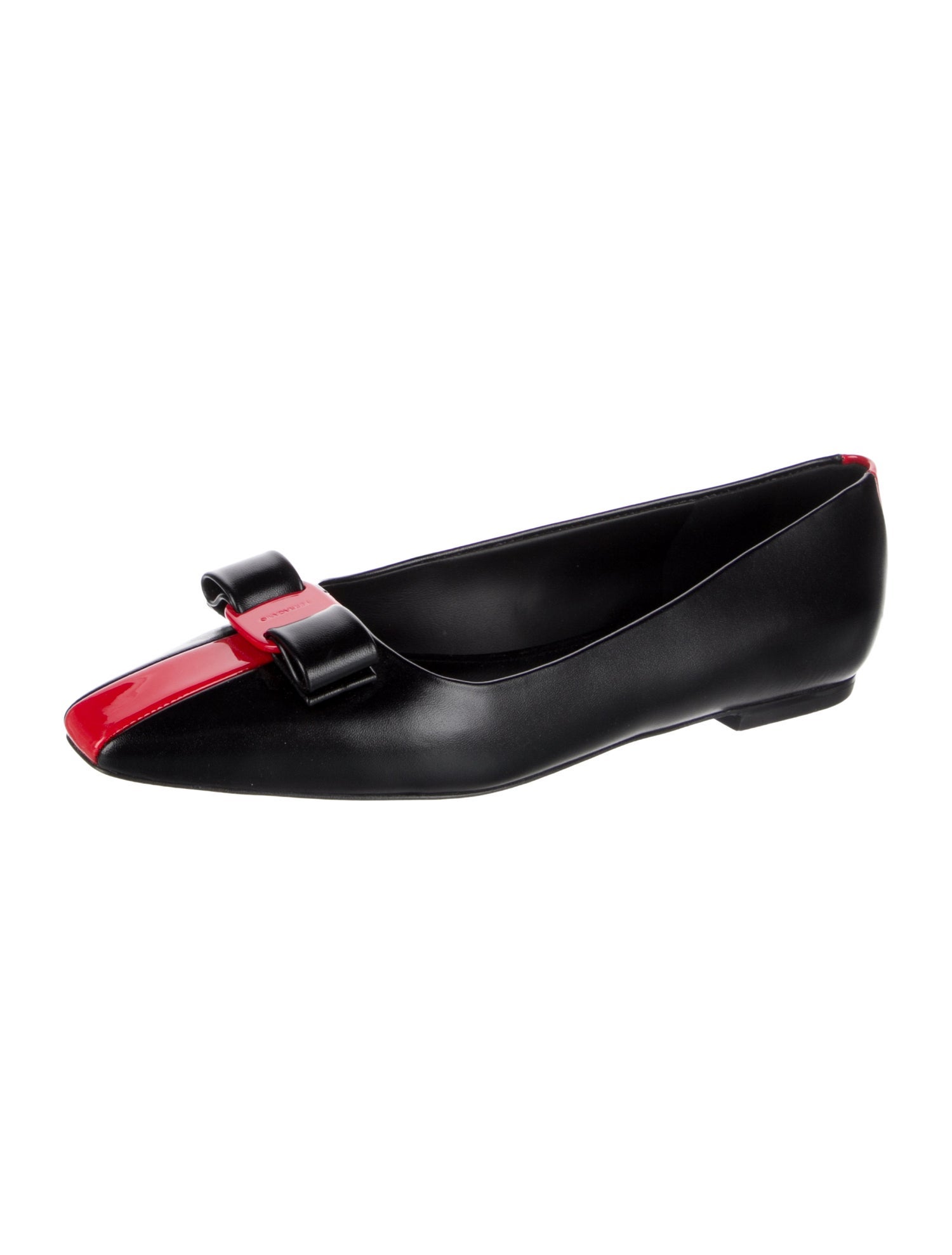 Ferragamo Leather Bow Accents Ballet Flats