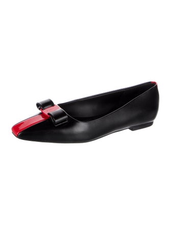 Ferragamo Leather Bow Accents Ballet Flats