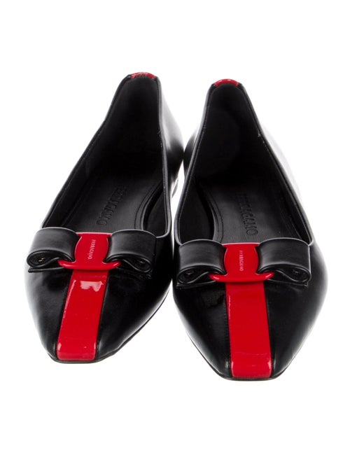 Ferragamo Leather Bow Accents Ballet Flats