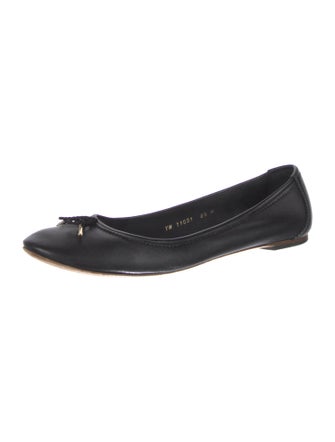 Ferragamo Leather Bow Accents Ballet Flats