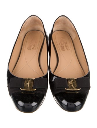 Ferragamo Patent Leather Grosgrain Trim Ballet Flats