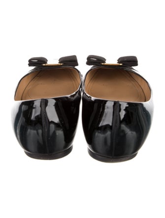 Ferragamo Patent Leather Grosgrain Trim Ballet Flats