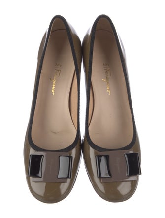 Ferragamo Patent Leather Bow Accents Pumps