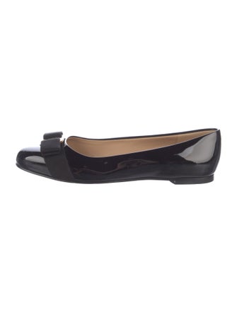 Ferragamo Vara Bow Accent Patent Leather Flats