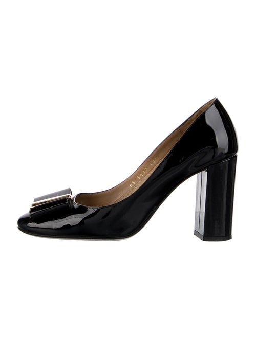 Ferragamo Patent Leather Bow Accents Pumps